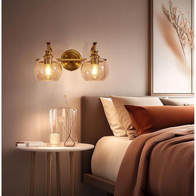 Modern Globe Clear Glass Bathroom Vanity Light Fixture with Metal Gooseneck Frame, 2, Brushed Gold