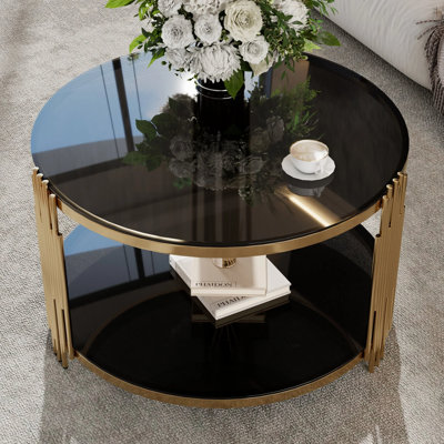 Table basse moderne à miroir noir, métal asymétrique