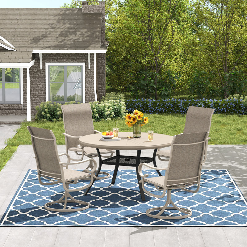 Ensemble repas extérieur pour 4 personnes avec chaises pivotantes, Crème / crème