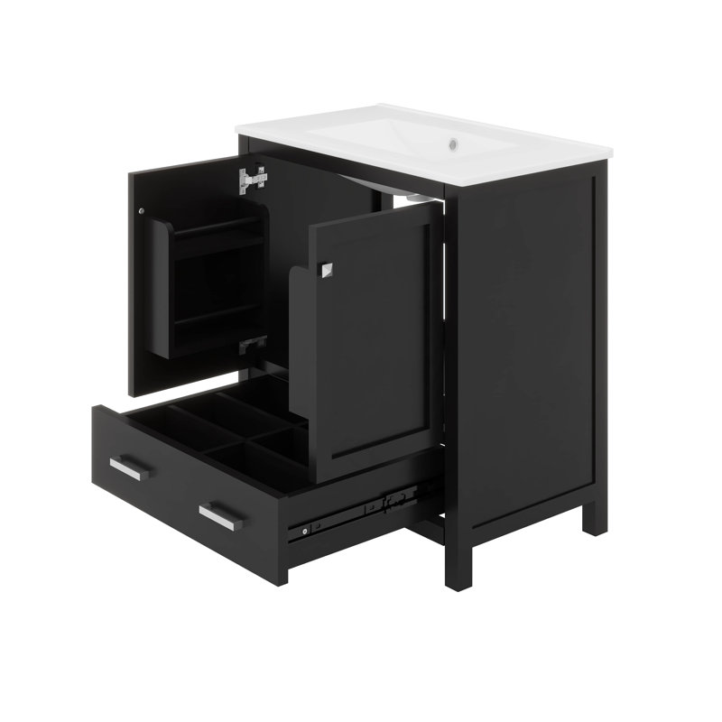 Meuble-lavabo de 30 po avec lavabo simple, armoire de rangement avec 2 portes et un tiroir, Noir