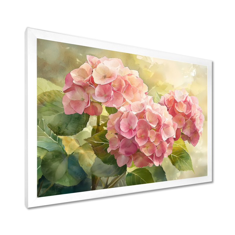 Hortensias dans un jardin d'été I - hydrangées, art mural, Reproduction encadrée d'une seule photo sans pass, Blanc