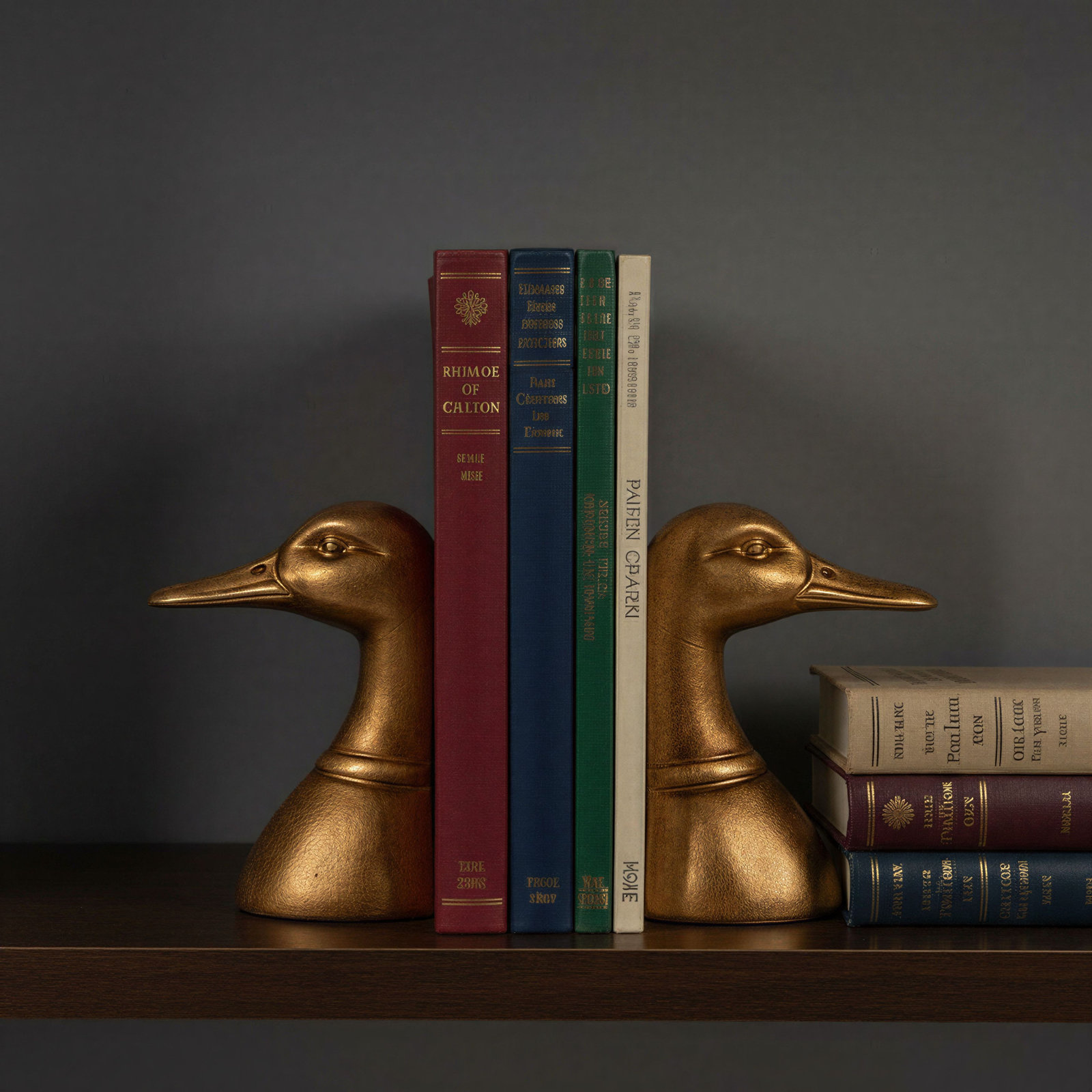 Cast Iron Duck Decorative Bookends, Gold