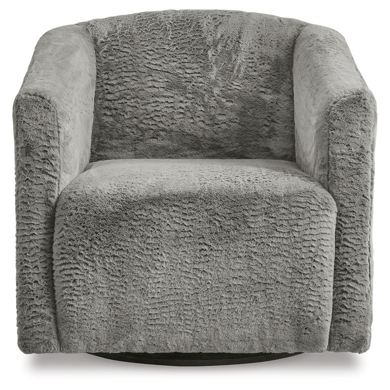 Transitional Gray 29'' Microfiber Swivel Barrel Chair