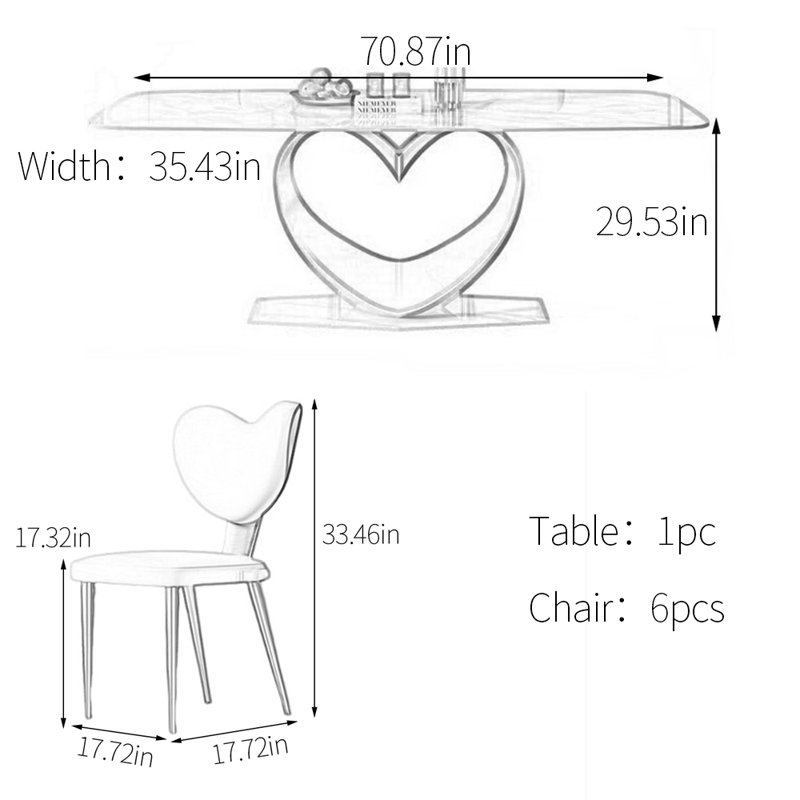 Rectangular sintered stone dining table set, 29.53" H x 70.87" L x 35.43" W