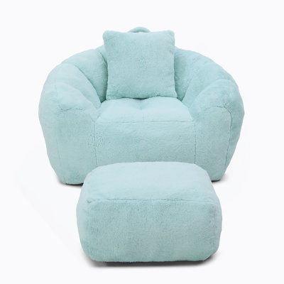 Giant Bean Bag Chair Withfootstool, Oversized Bean Bag  For Adults And Kids, Faux Fur Shell-Shaped Large Chair With Filler, Stuffed Big Accent Sofa,  Floor Sofa