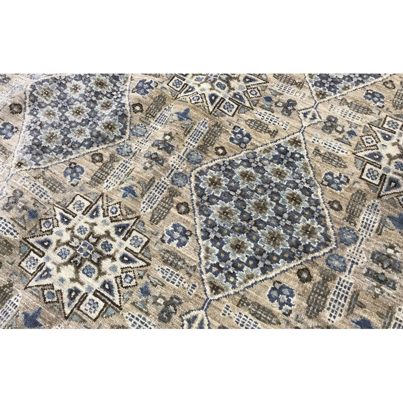 Hand-Knotted High-Quality Cream and Blue Area Rug