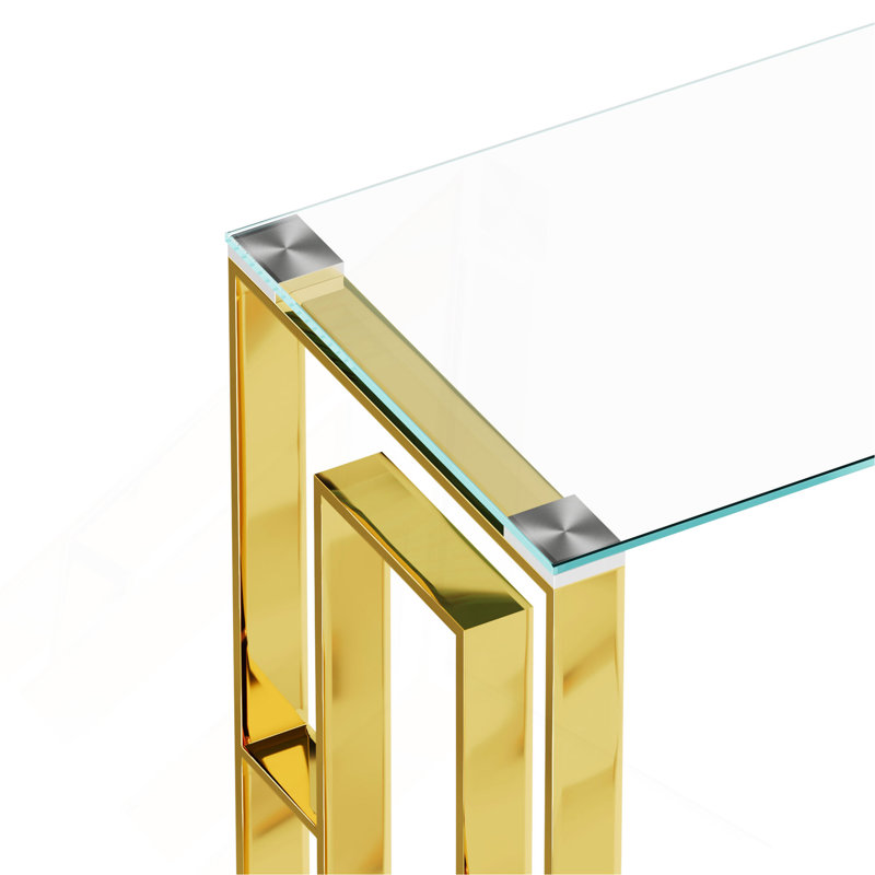 Console en verre d'acier inoxydable, table d'appoint repas doré transparent BS-02