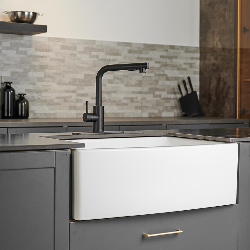 Single Handle Pull-Down Kitchen Faucet With Deck Plate Brushed Nickel