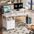  Computer Desk 47 in. with Power Outlets Gaming Desk with Drawer, 2 Monitor Stands, White/Rustic Brown-769535441-769535446