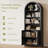 70'' Arched Bookcase With Doors,  6-Tier Farmhouse Bookshelf-1548049417