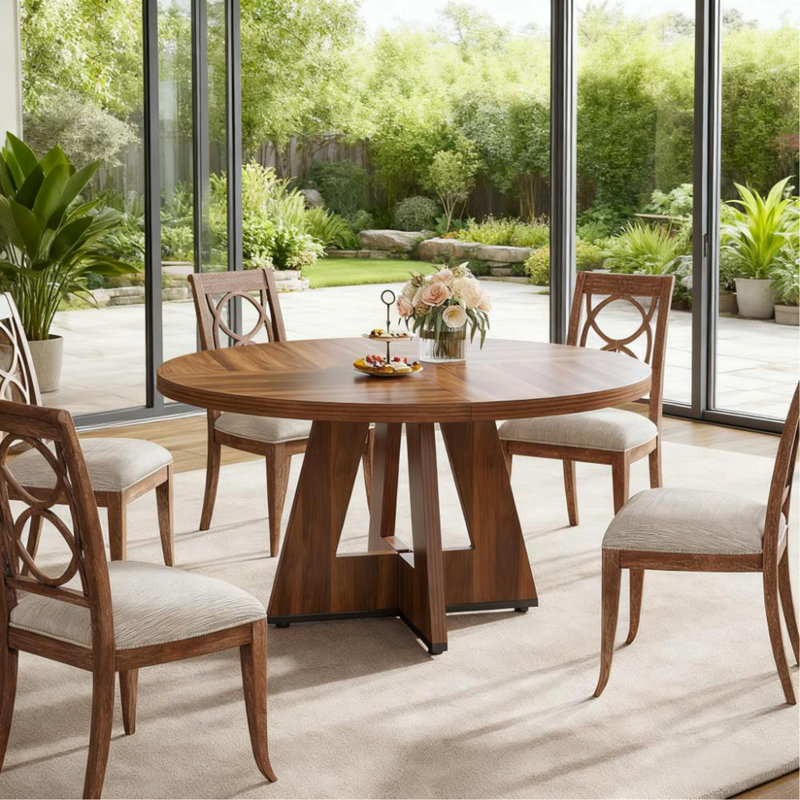 Table de salle à manger ronde en bois de 47 pouces (seulement 1 pièce), Brun