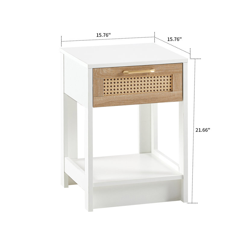 Table de chevet Beacham, Blanc / Naturel