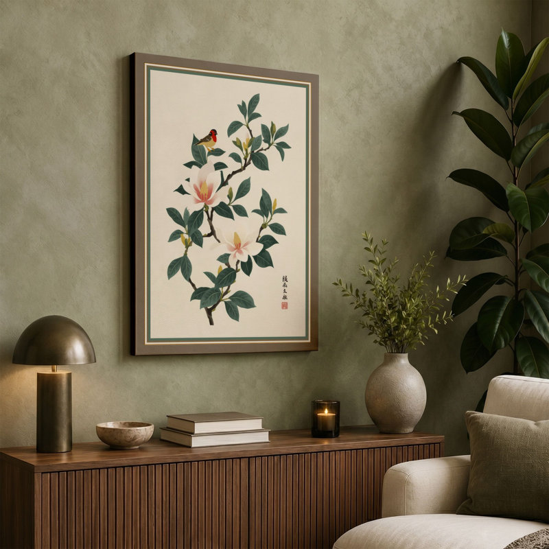 Study in Cream Botanical - Wrapped Canvas, 24x16 - 61.0 x 40.6 cm, Ochre Border