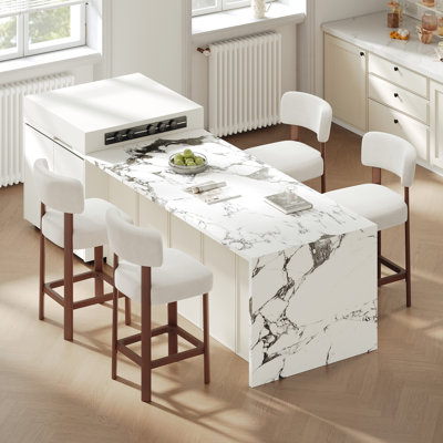 Upholstered Counter Height Bar Stool with Solid Rubberwood Frame