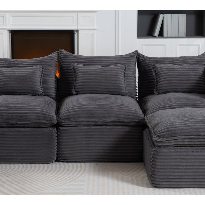 Canapé modulaire surdimensionné avec 2 repose-pieds Cloud Couch, 129.8" W, Antique Grey Corduroy