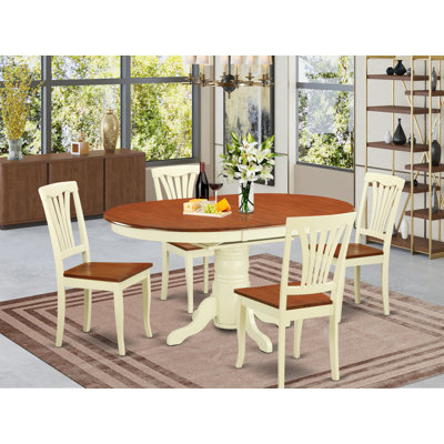 Ensemble de table de cuisine 5 pièces pour 4 personnes comprenant une table de salle à manger ovale avec rallonge papillon et 4 chaises en bois massif, babeurre 42 po x 60 po