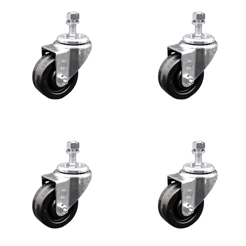 Ensemble de roulettes pivotantes à tige filetée en acier inoxydable 3 pouces