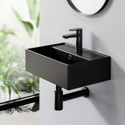Horow 450mm L x 310mm W Matte Black Ceramic Basin Rectangular Bathroom Sink 