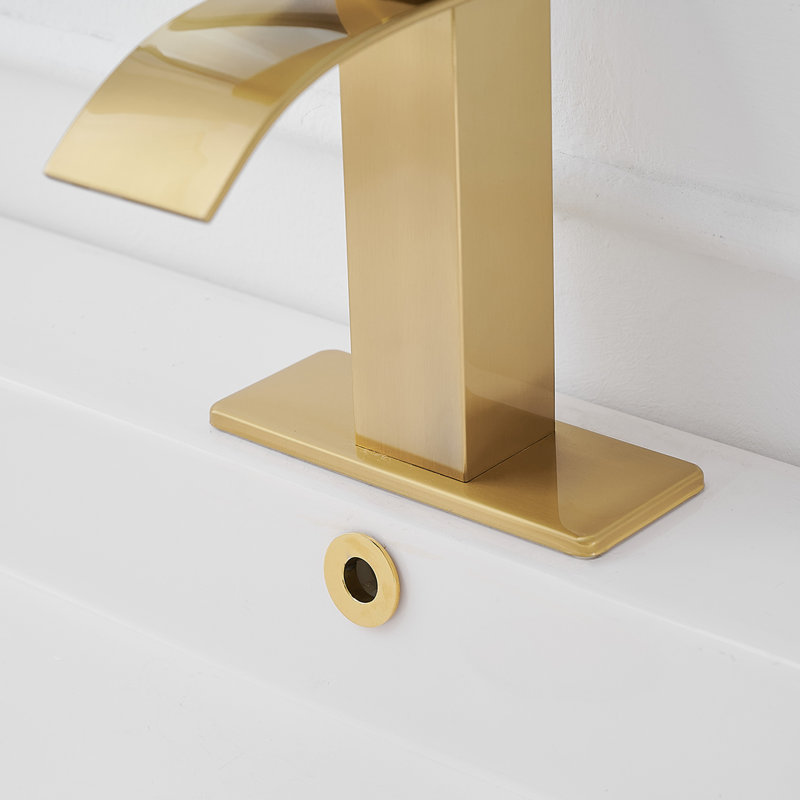 Single-Hole Single-handle Bathroom Faucet with Drain Assembly, Brushed Gold