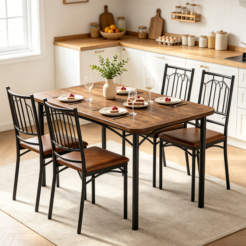 Ensemble de table de salle à manger 5 pièces pour 4 personnes, table de cuisine avec 4 chaises de salle à manger rembourrées en polyuréthane (ensemble de 5)