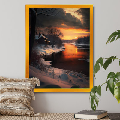 «Maribelle Sunset Of The Snowy Cottage River IV», reproduction sur toile