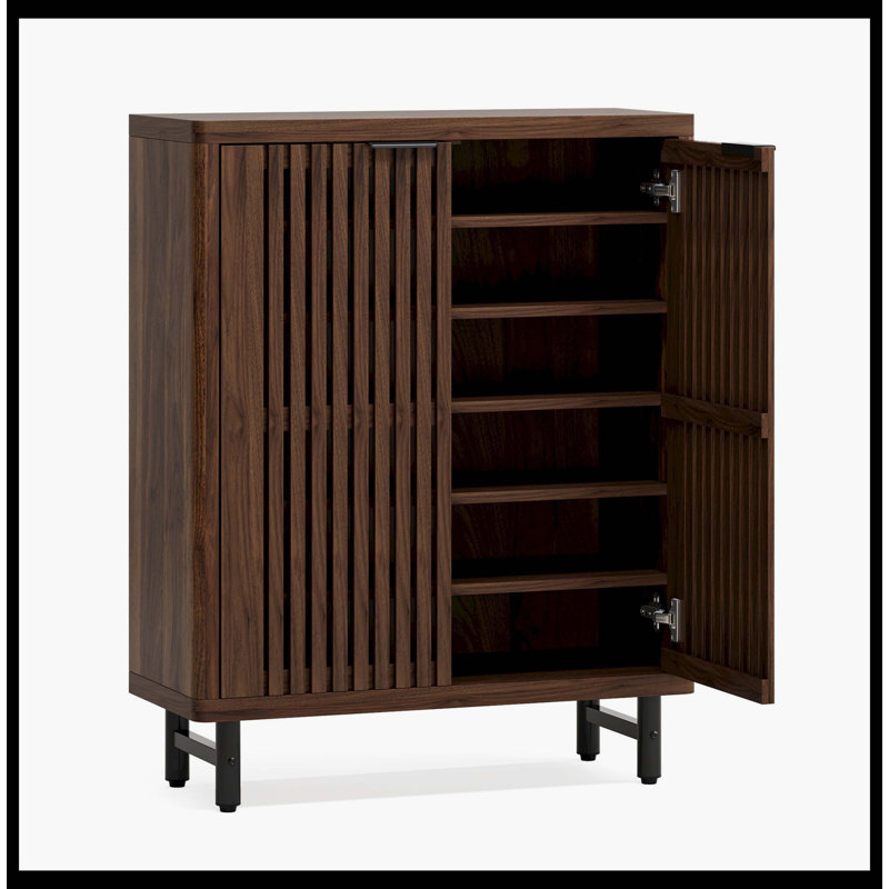 6-Tier Wooden Shoe Cabinet With Louvered Doors & Adjustable Shelves, Dark Walnut