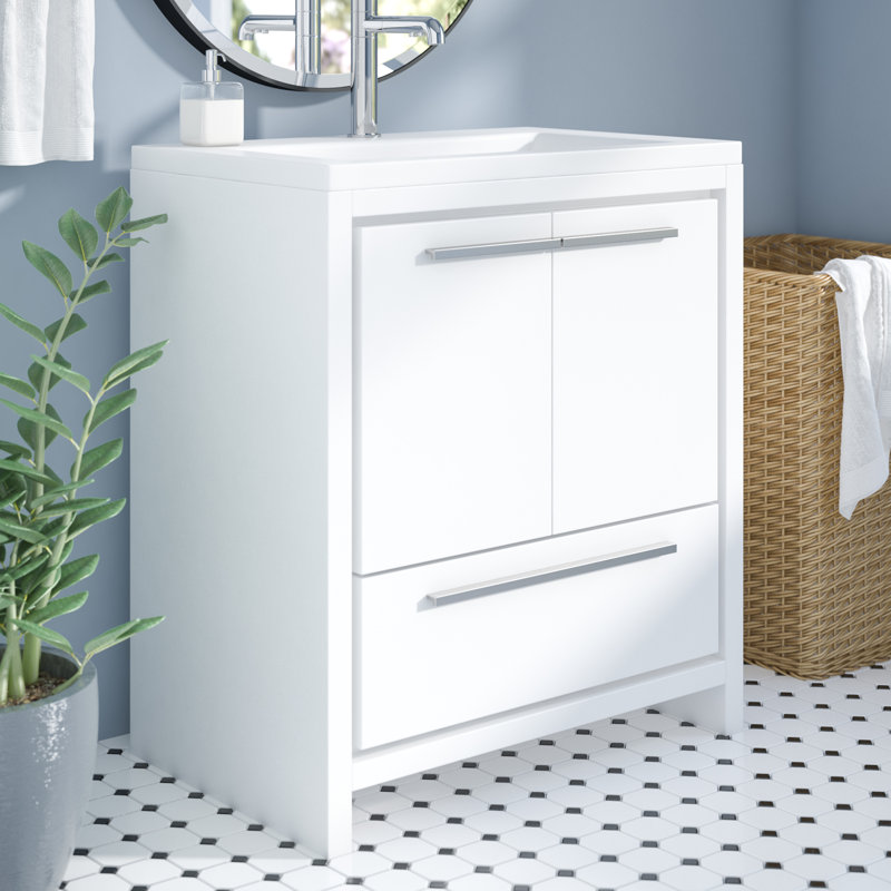 Ensemble de meuble-lavabo simple 29,5 po Ninel, Blanc très luisant