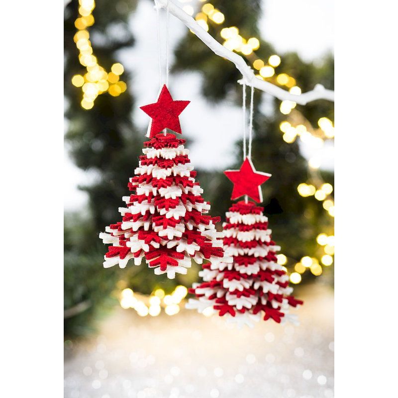 Ornement en forme de sapin en couches, Rouge/blanc