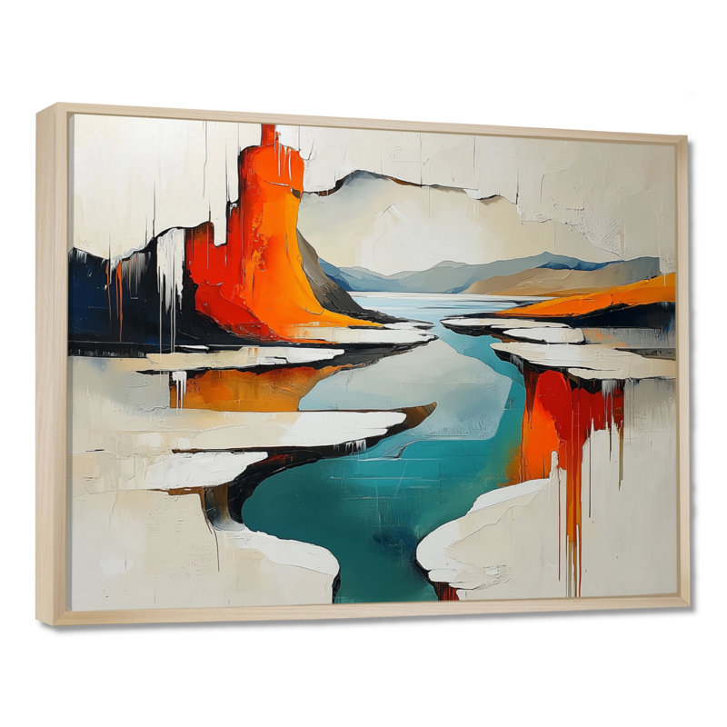 Art mural surréaliste moderne de l'Antartica I, H 12 po x l 20 po, Floater Framed, Natural