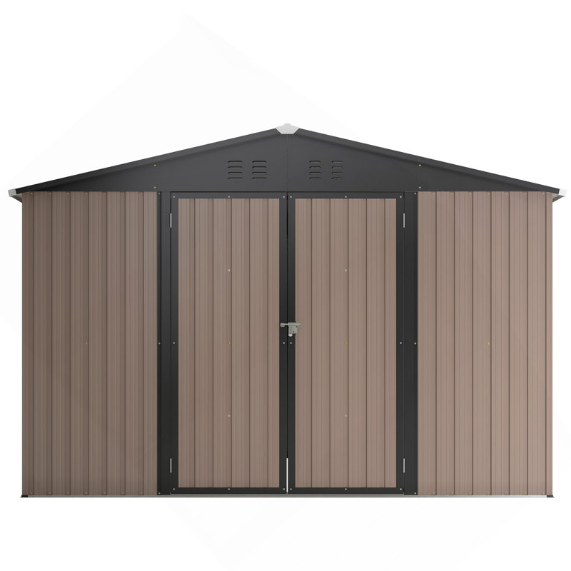 10' X 10' Metal Storage Shed For Ourdoor, Steel Yard Shed  With Design Of Lockable Doors, Utility And Tool Storage For Garden, Backyard, Patio, Outside Use