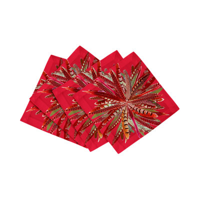 Pheasant Feathers Cotton Sateen Cocktail Napkins