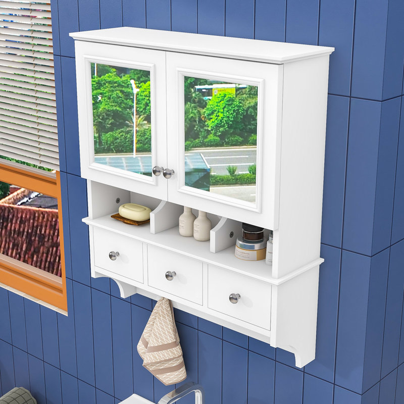 Armoire de rangement moderne pour salle de bain - Organisateur peu encombrant avec tiroirs dissimulés, Blanc