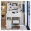 Petite coiffeuse 29,2 po avec miroir coulissant et tabouret rembourré, coiffeuse compacte blanche avec tiroir de gauche et rangement multicouche pour les petits espaces-2003682757