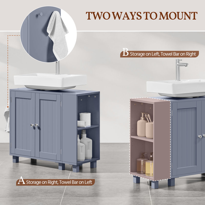 Modern Pedestal Sink Bathroom Vanity Cabinet with Adjustable Shelves and Door, Grey