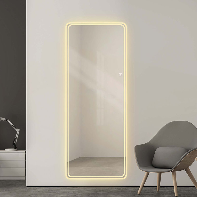 65x24 Inch Full Length LED Floor Mirror with Dimming and 3 Color Modes, Wall Mounted for Bedrooms and Living Rooms