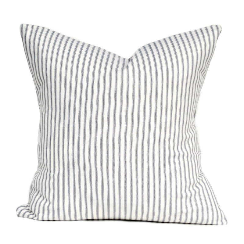 Housse de coussin 100% coton , 21,5 po x 21,5 po, À rayures, Gris anthracite / beige