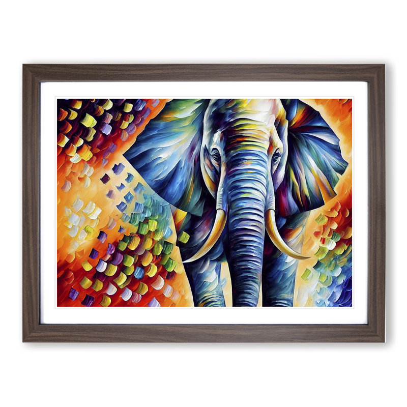 Elephant Abstract - Single Picture Frame Painting, 25cm H x 34cm W x 2cm D, Walnut 