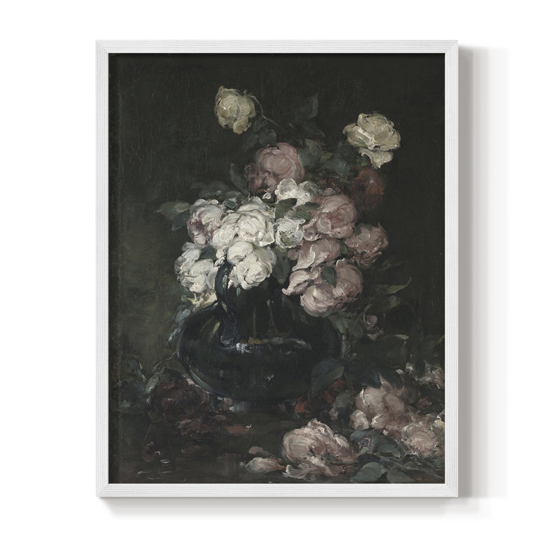 Reproduction florale rétro Lxxxi encadrée - bois massif, H 11 po x l 9 po, Blanc