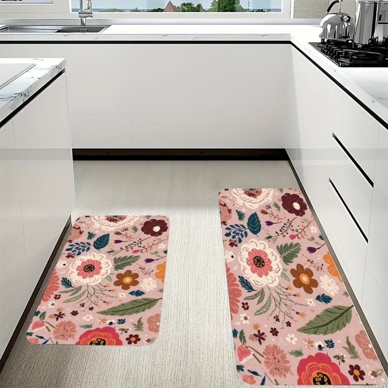 Ensemble de 2 tapis de cuisine roses et roses