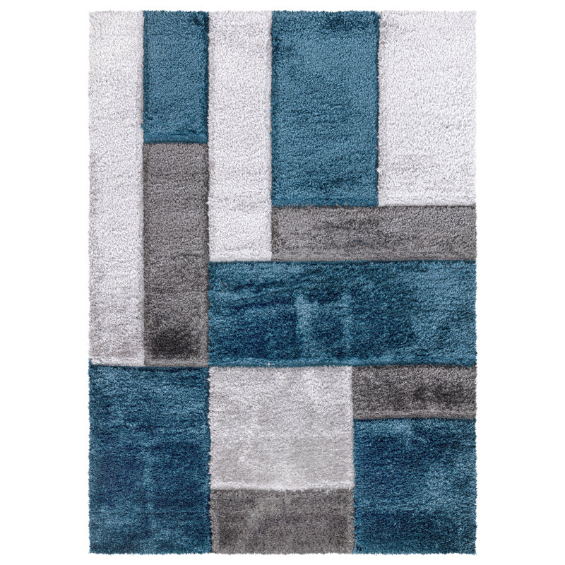 Geometric Shaggy Area Rug, Rectangle 203 x 381 cm
