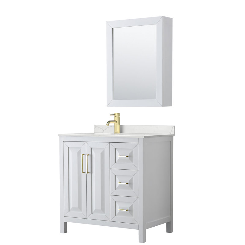 Daria 36'' W Vanity, White, Brushed Gold, Giotto Quartz