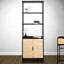 Étagère 6 livres Coastal Modern avec capacité de rangement, cadre en bois naturel noir, idéale pour l'aménagement de salon, tablette de L 24 po, rangement spacieux, bureau