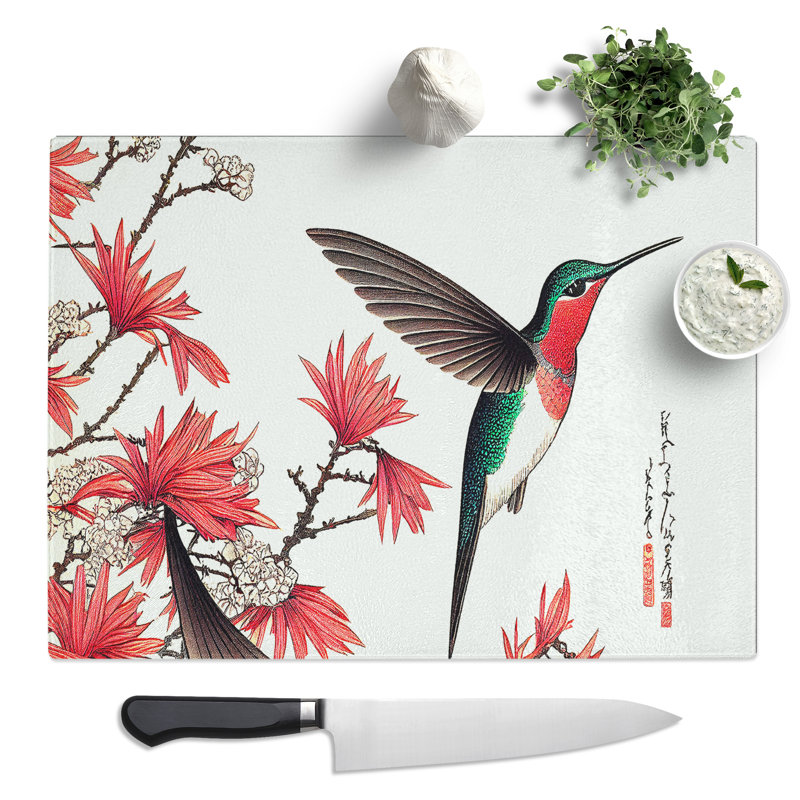 Japanese Hummingbird  Glass Chopping Board