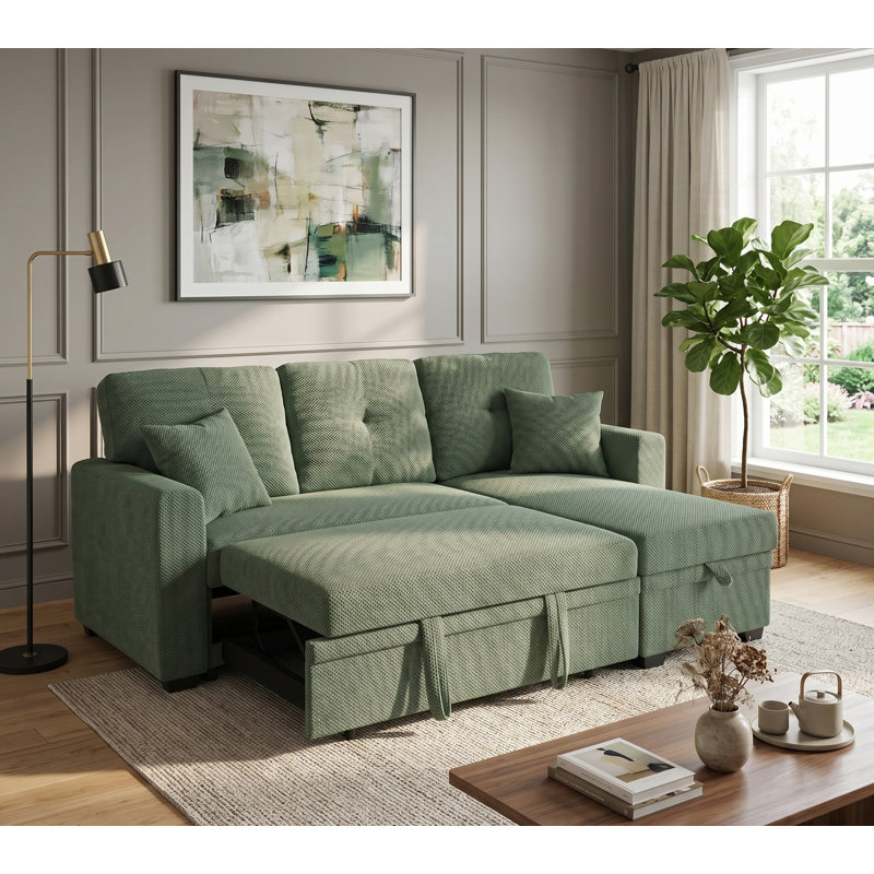 Canapé modulaire avec lit escamotable Upholstery, Tissu vert foncé