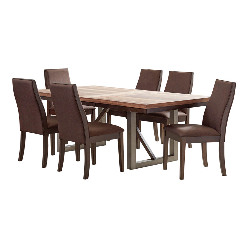Ensemble de salle à manger rectangulaire L 76,85 po x l 40,65 po, Brun, 7 pièces : table, 6 chaises
