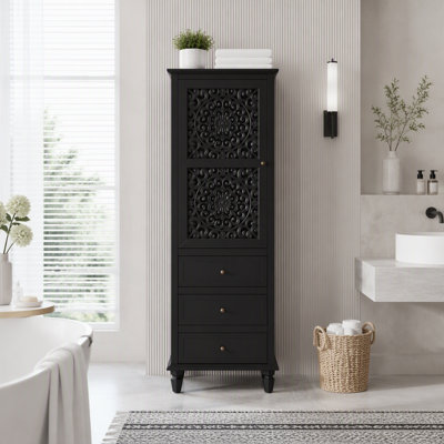 63-Inch Tall Farmhouse Storage Cabinet with Carved Door