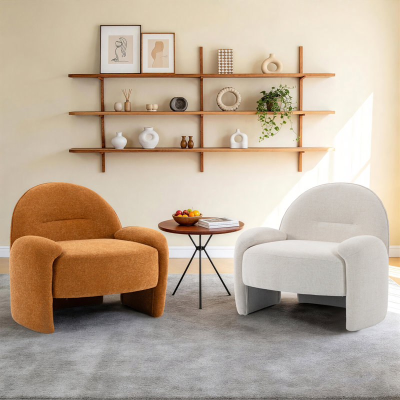 Fauteuil d'appoint rembourré, design moderne, tissu tweed chenille, Beige