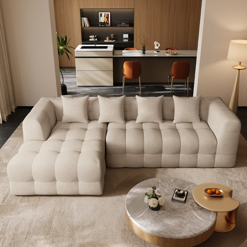 Canapé modulaire rembourré 2 pièces rembourré et sans capitonnage, Face à la gauche, Chenille brun clair