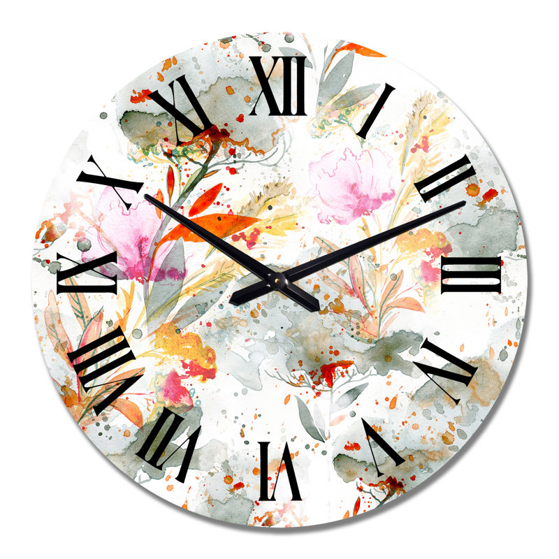 Grass and Feathers in Autumn Colours I - Patterned Wall Clock, Medium
