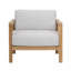 Boe Outdoor Olefin Upholstered Teak Wood Accent Chair, Light Grey